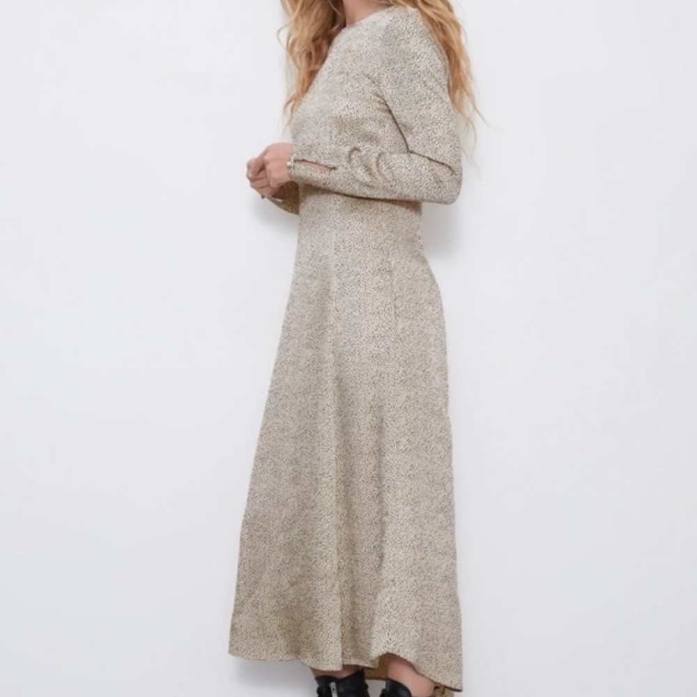 NWT Zara crinkle cream with black dots maxi dress